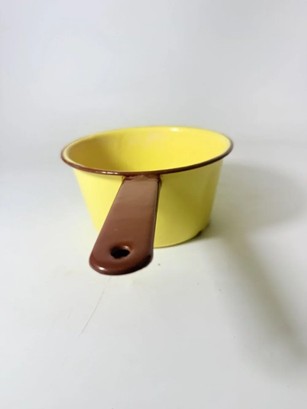 Enamelware Saucepan Pot Vintage Beige With Brown Trim  Sauce Pan Cookware